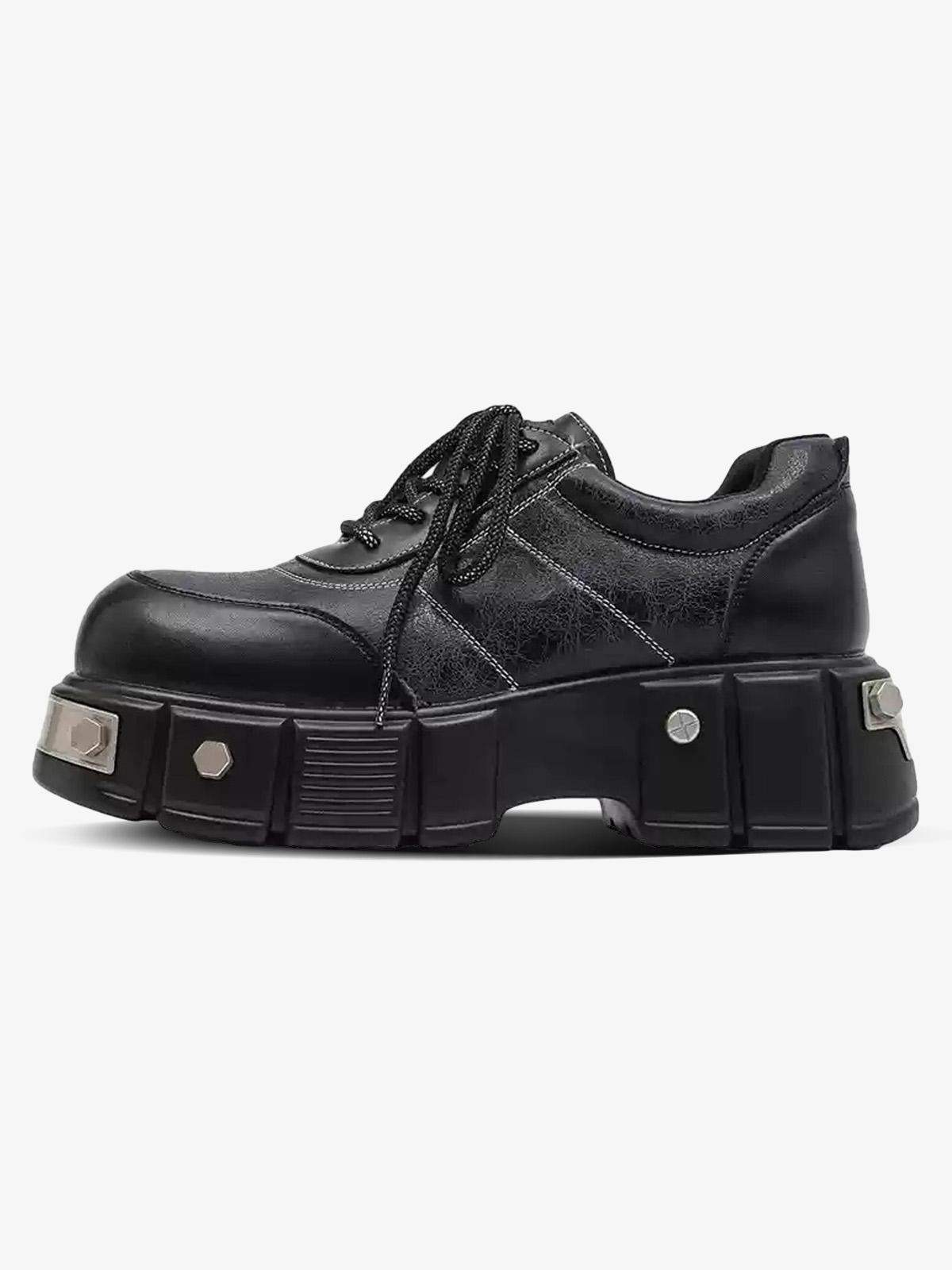 Metal Plate Chunky Leather Shoes