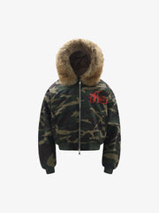 Embroidered Detachable Fur Hooded Jacket