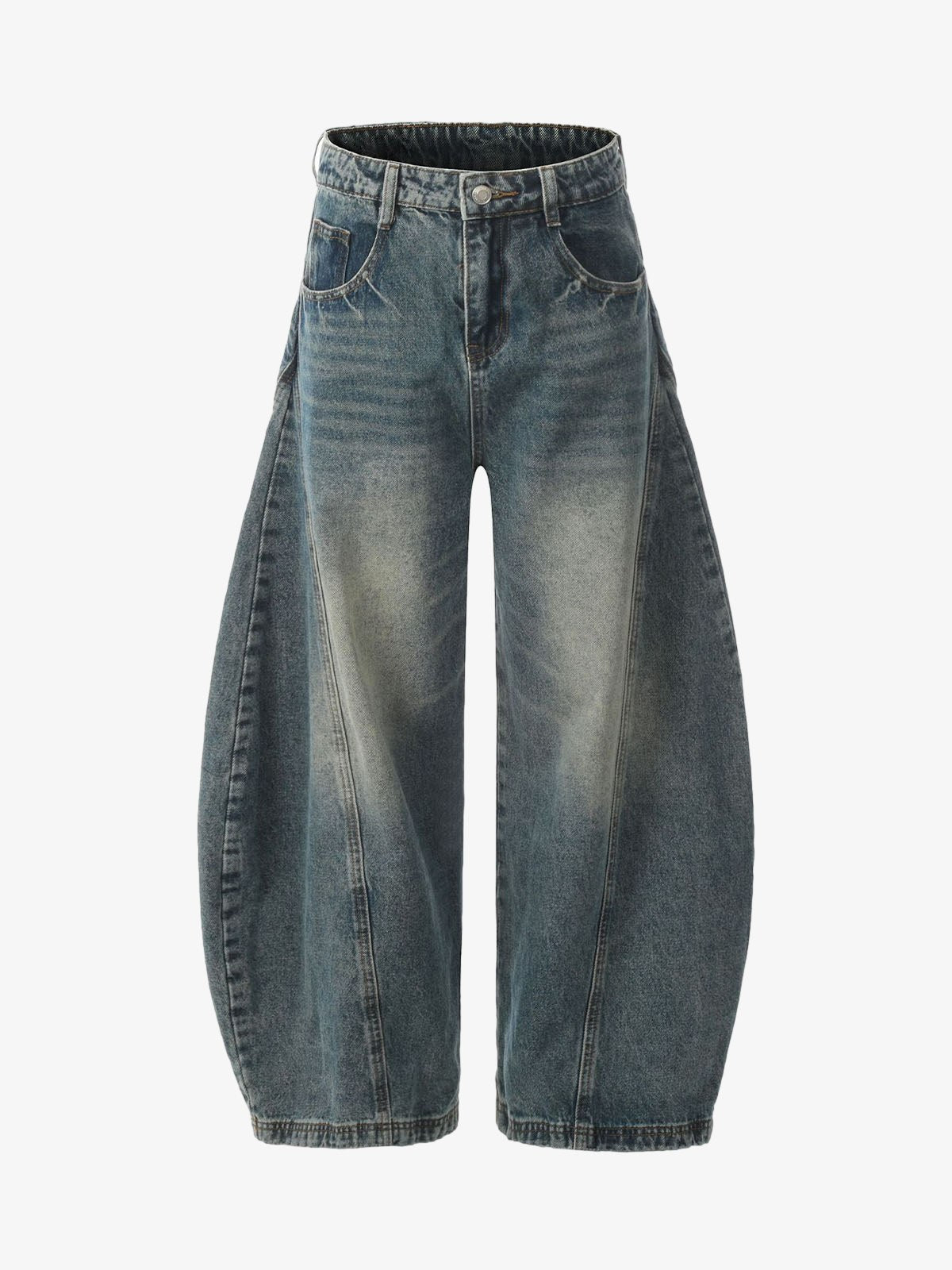 Washed Wide-Leg Balloon Jeans