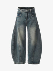 Washed Wide-Leg Balloon Jeans