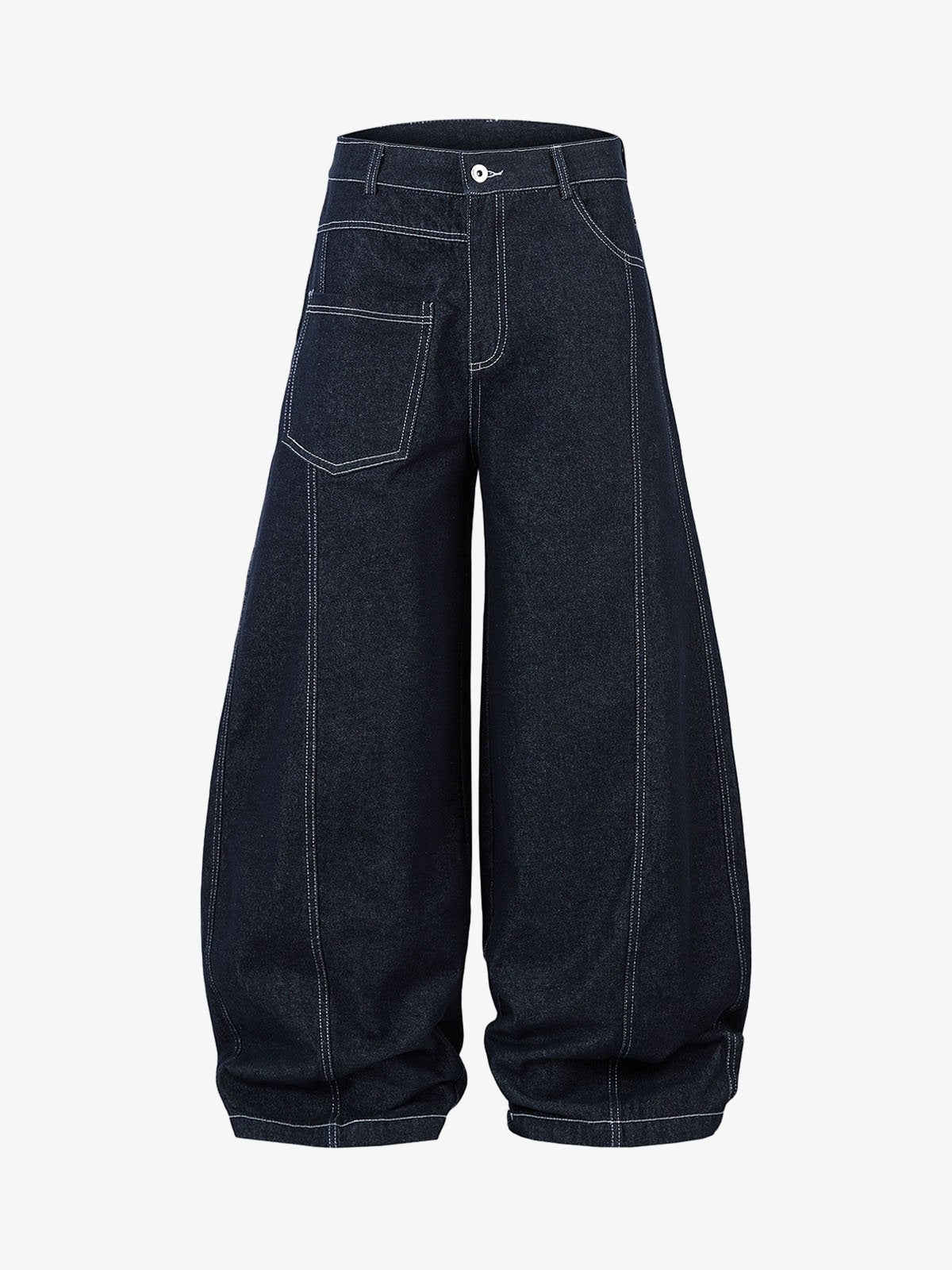 Deconstructed Contrast Stitching Barrel Jeans