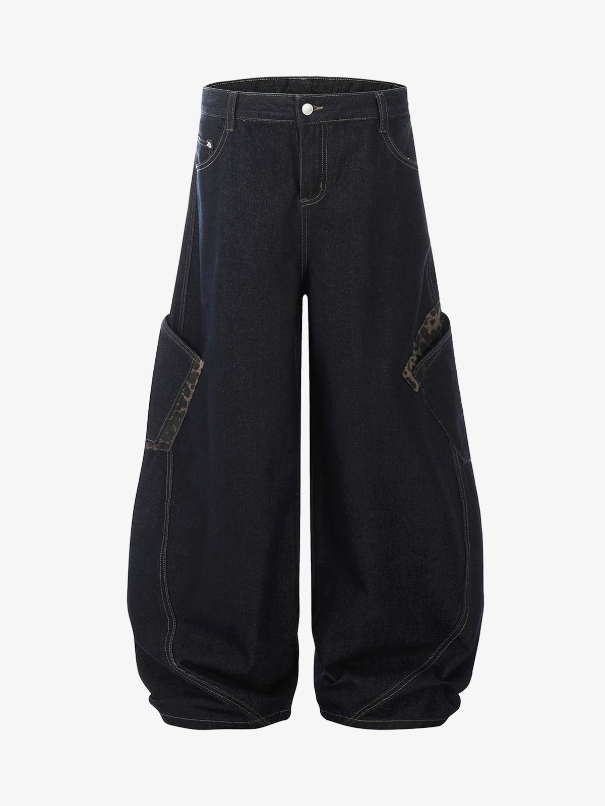 Deconstructed Cheetah Print Baggy Barrel Jeans