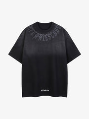 Retro Gradient Letter Printed Washed Oversize T-Shirt