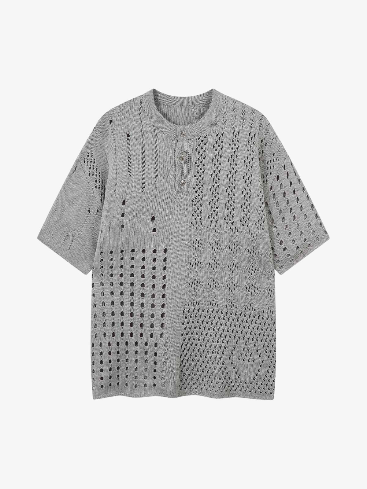 Openwork Knit Short-Sleeve Sweater