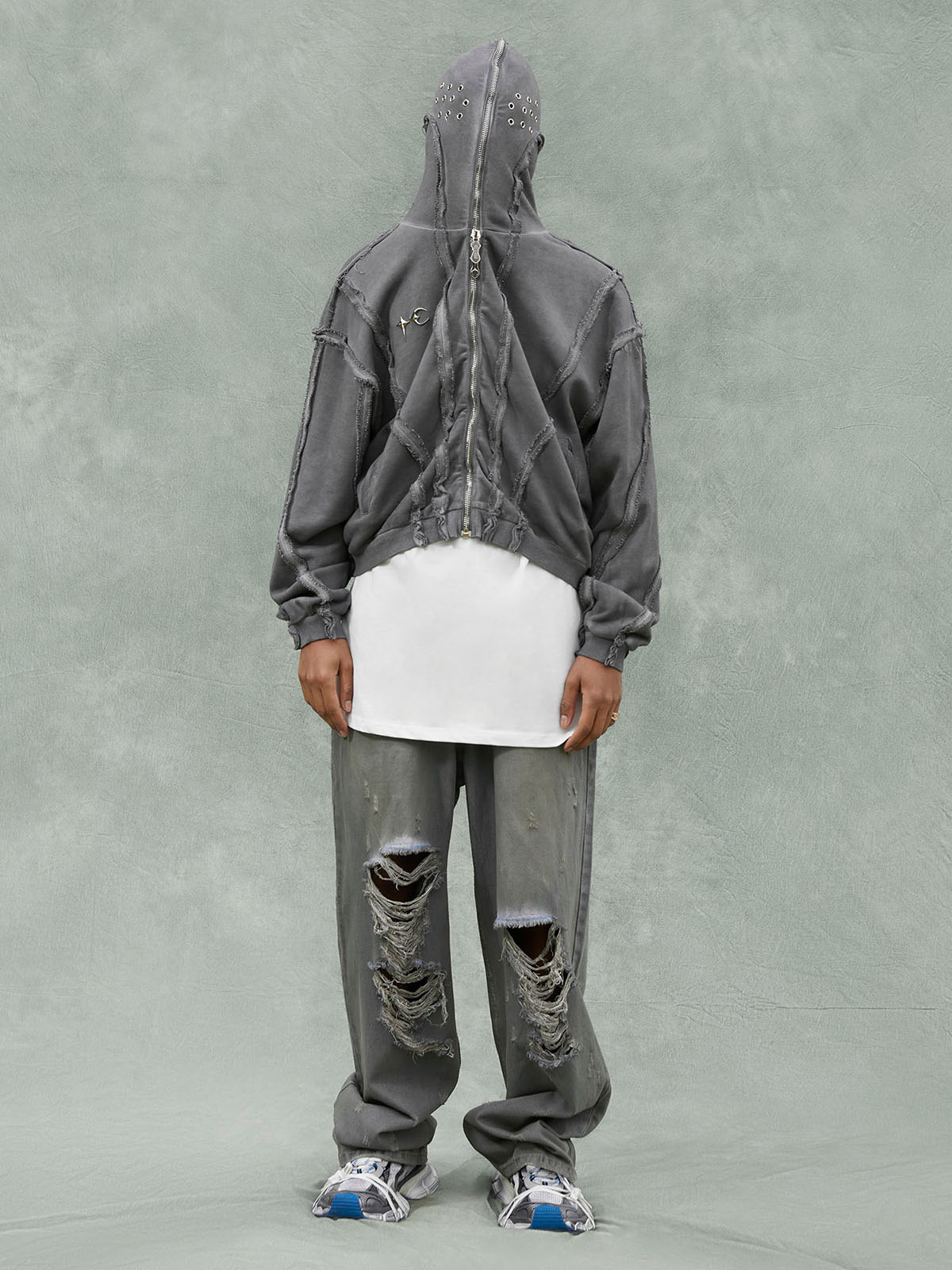 Heavy Washed Distressed Full Zip Hoodie