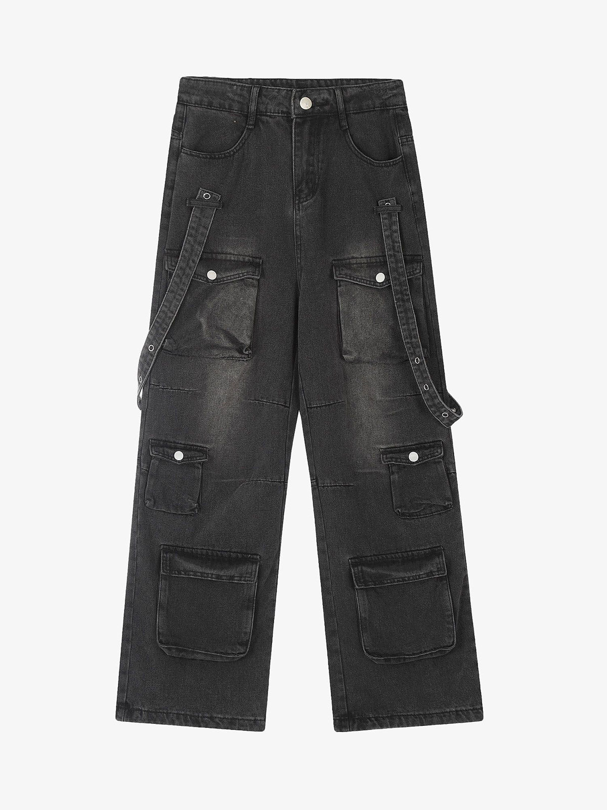 Vintage Washed Web Rivets Hip-Hop Jeans