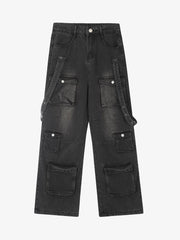 Vintage Washed Web Rivets Hip-Hop Jeans