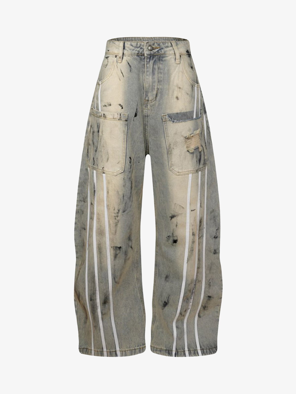 Street Stripe Dirty Dye Barrel Jeans