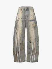 Street Stripe Dirty Dye Barrel Jeans