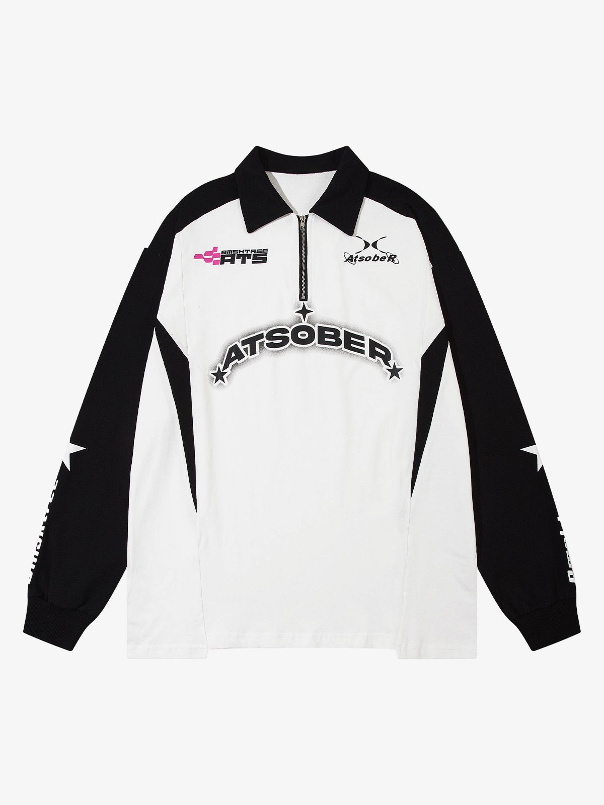 Star Contrast Color Long Sleeve Quarter Zipper Shirt