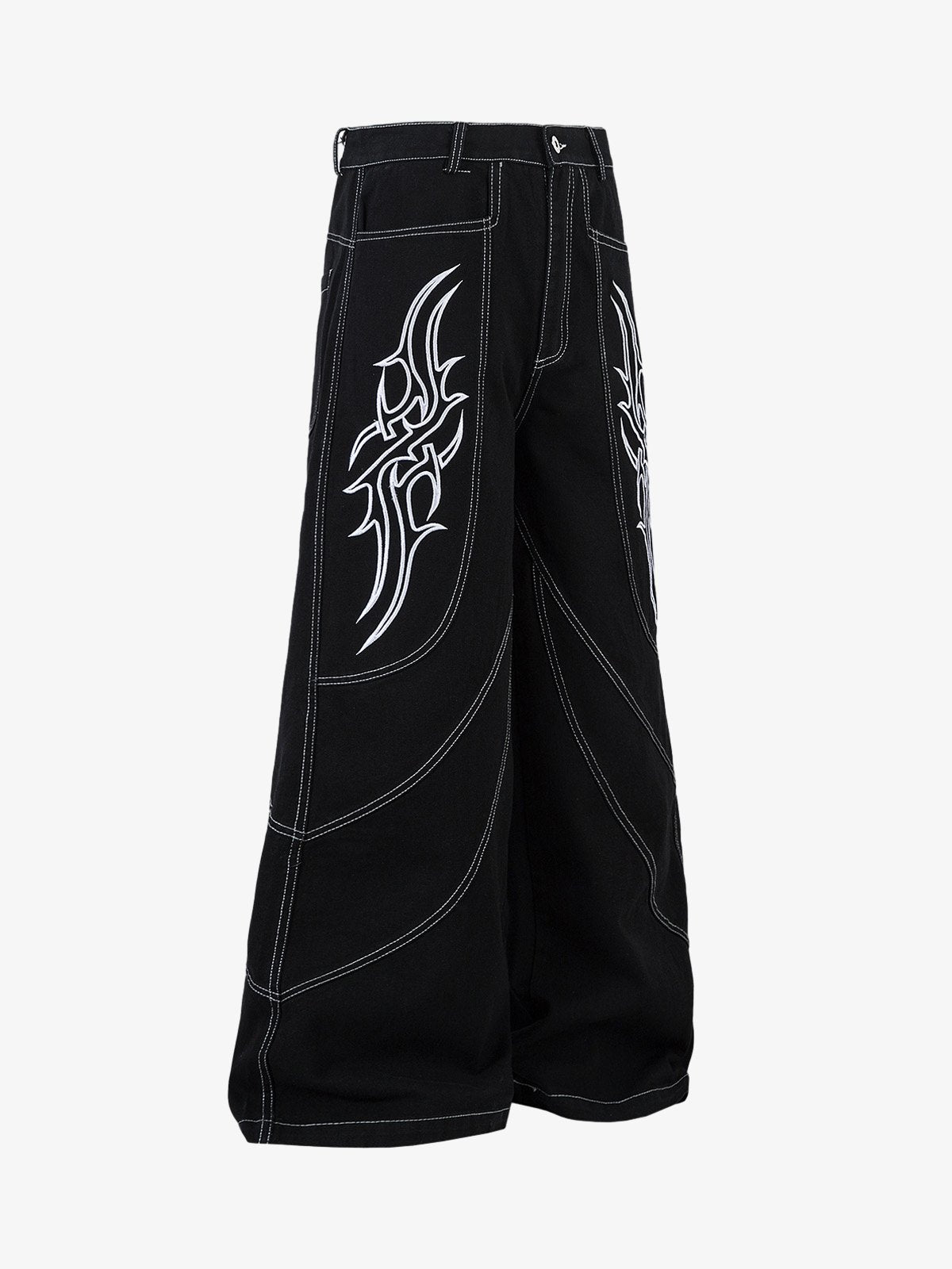 Deconstructed Contrast Embroidered Baggy Jeans