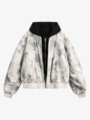 Patchwork Faux Two-Piece Gradient Hooded Bomber Jacket