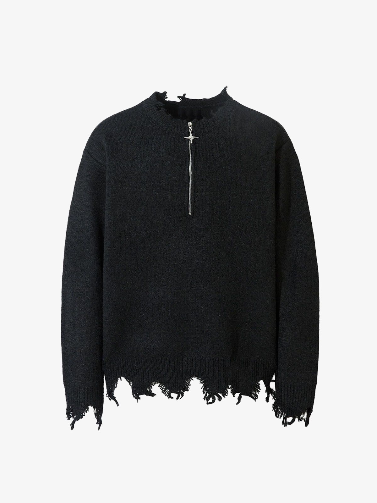 Distressed Quarter Zip Sweater