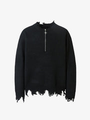 Distressed Quarter Zip Sweater