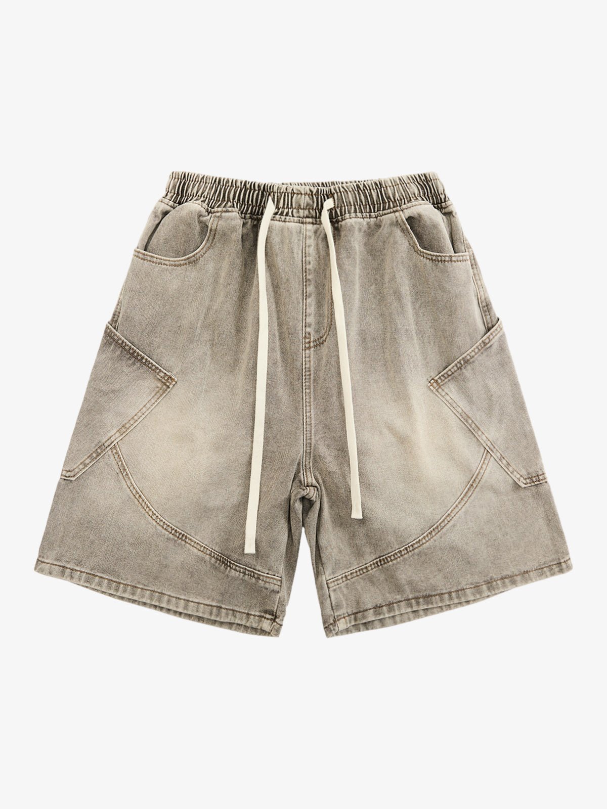 Vintage Wash Deconstructed Drawstring Denim Shorts