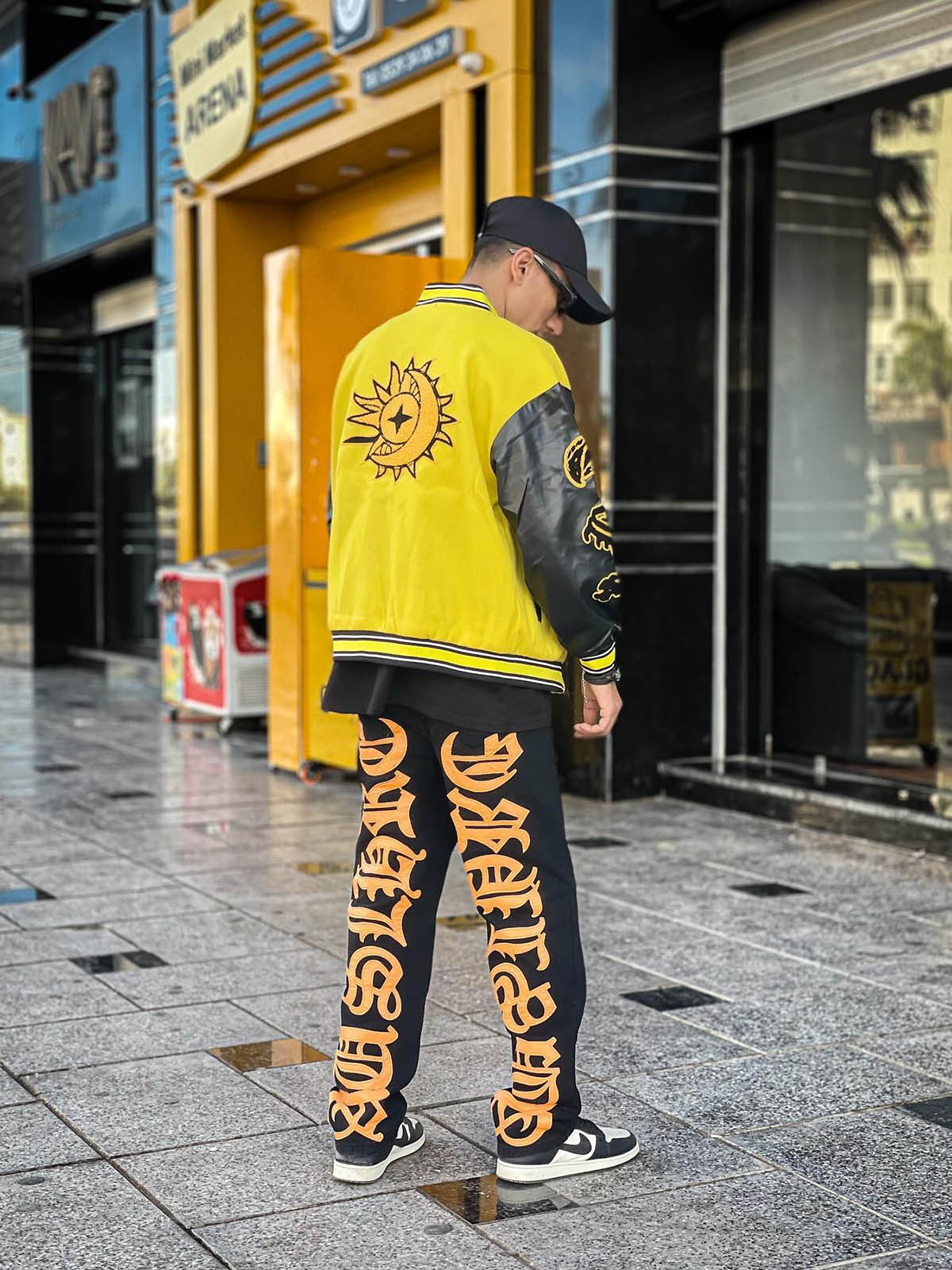 Burning Text Embroidered Letters Jeans
