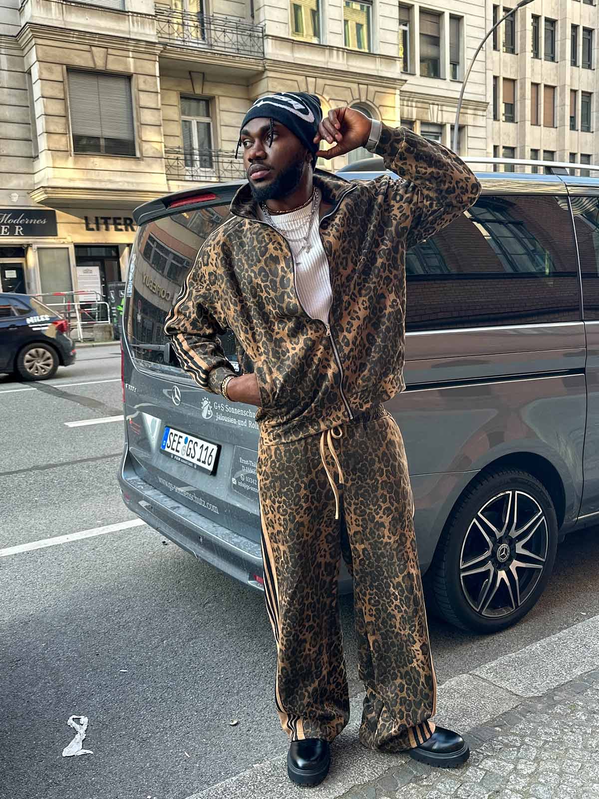 French Terry Cheetah Print Suede Tracksuit