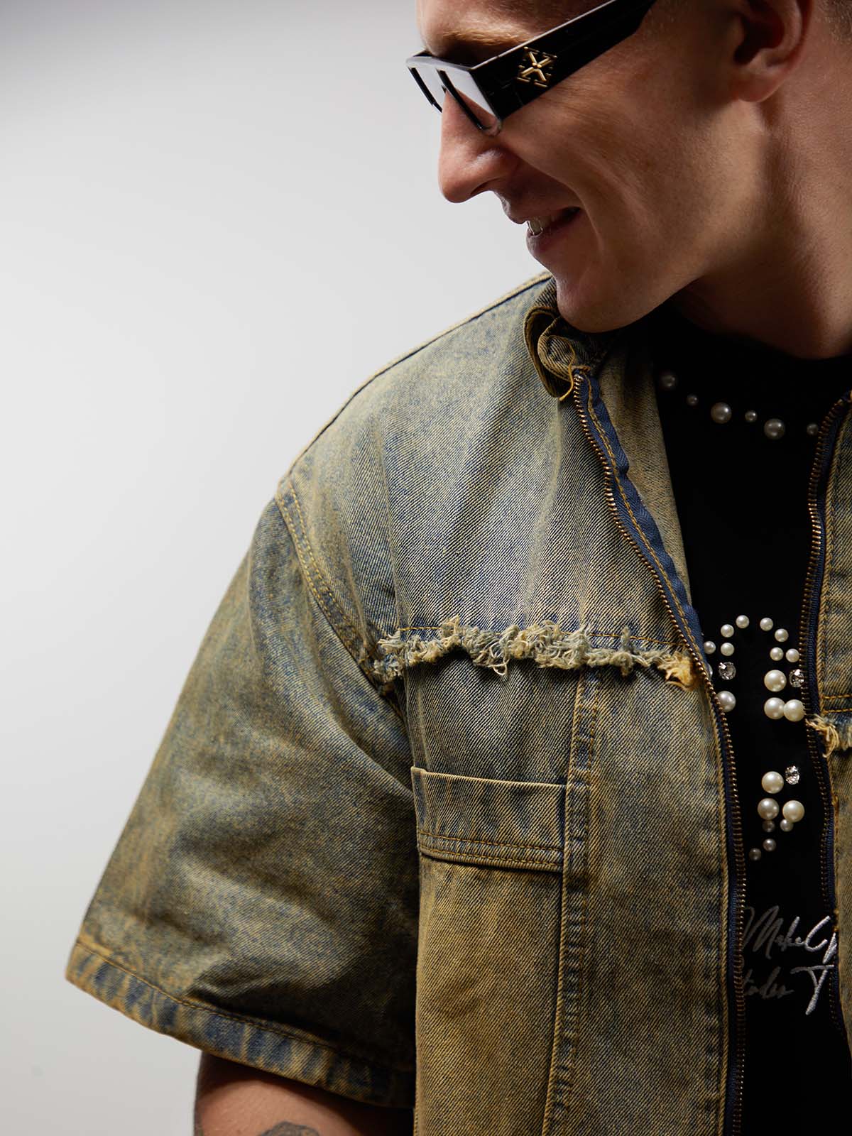 Denim Distressed Ripped Suit