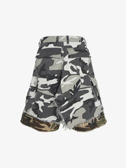 Retro Faux Two-Piece Whisker Camouflage Jorts