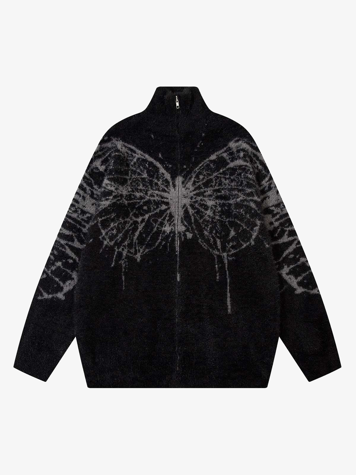 Butterfly Jacquard  Knit Mock Neck Sweater