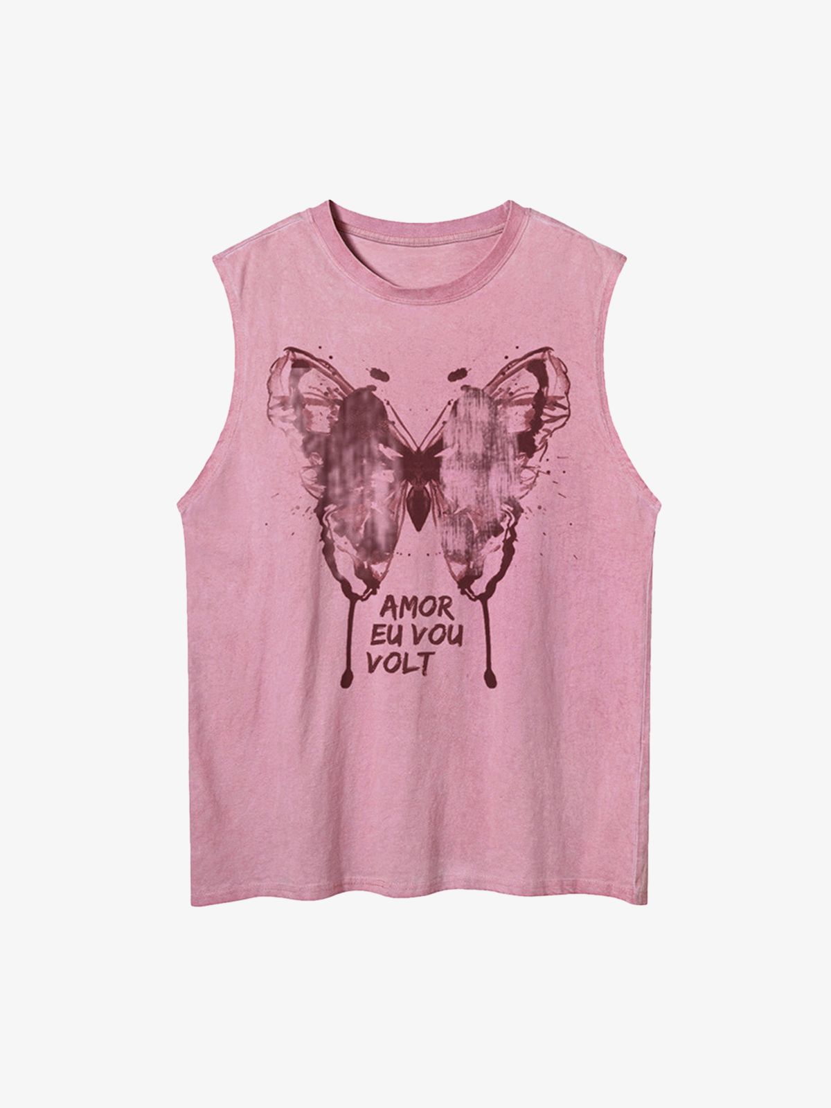Washed Distressed Butterfly Print Vest