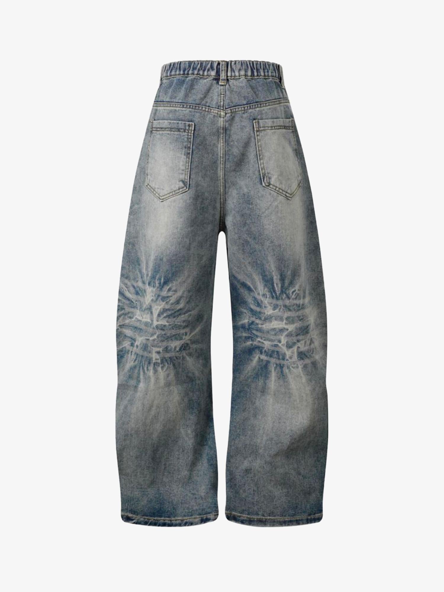 Washed Distressed Deconstructed Split Barrel Jeans