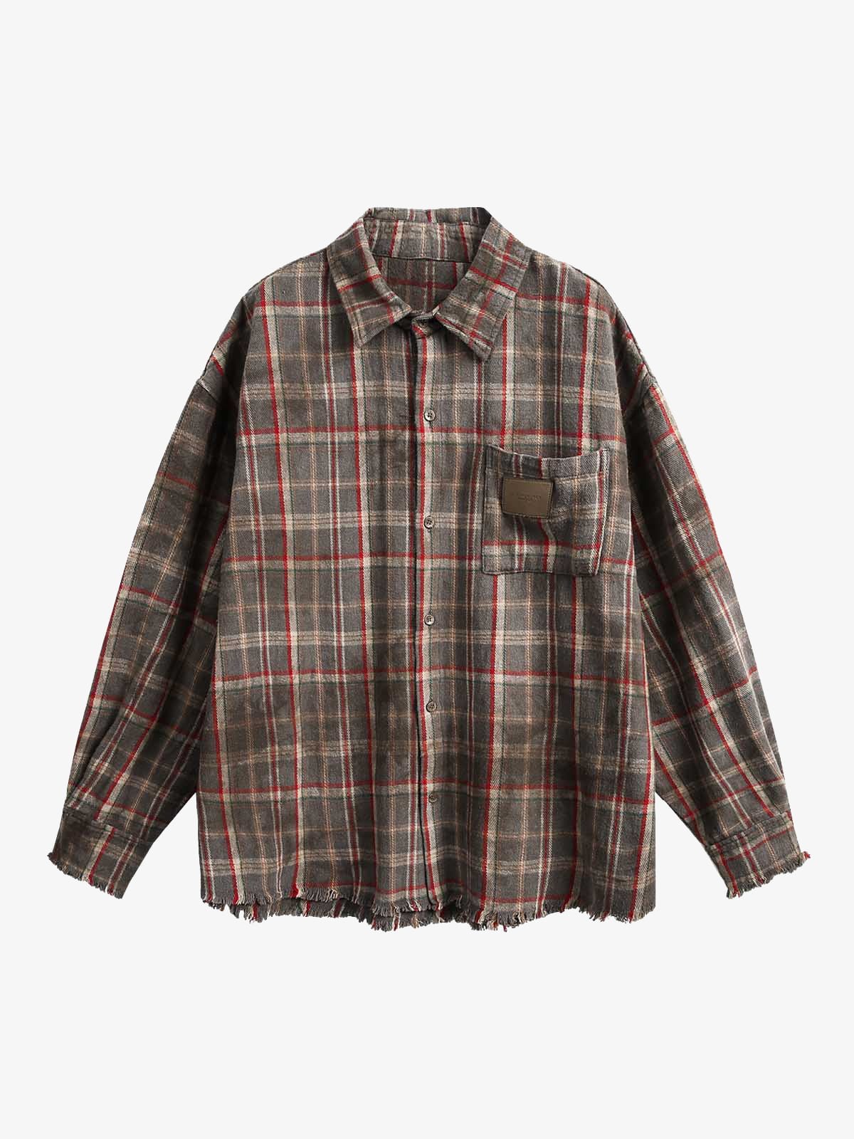 Vintage Plaid Tie-Dye Long Sleeve Shirt