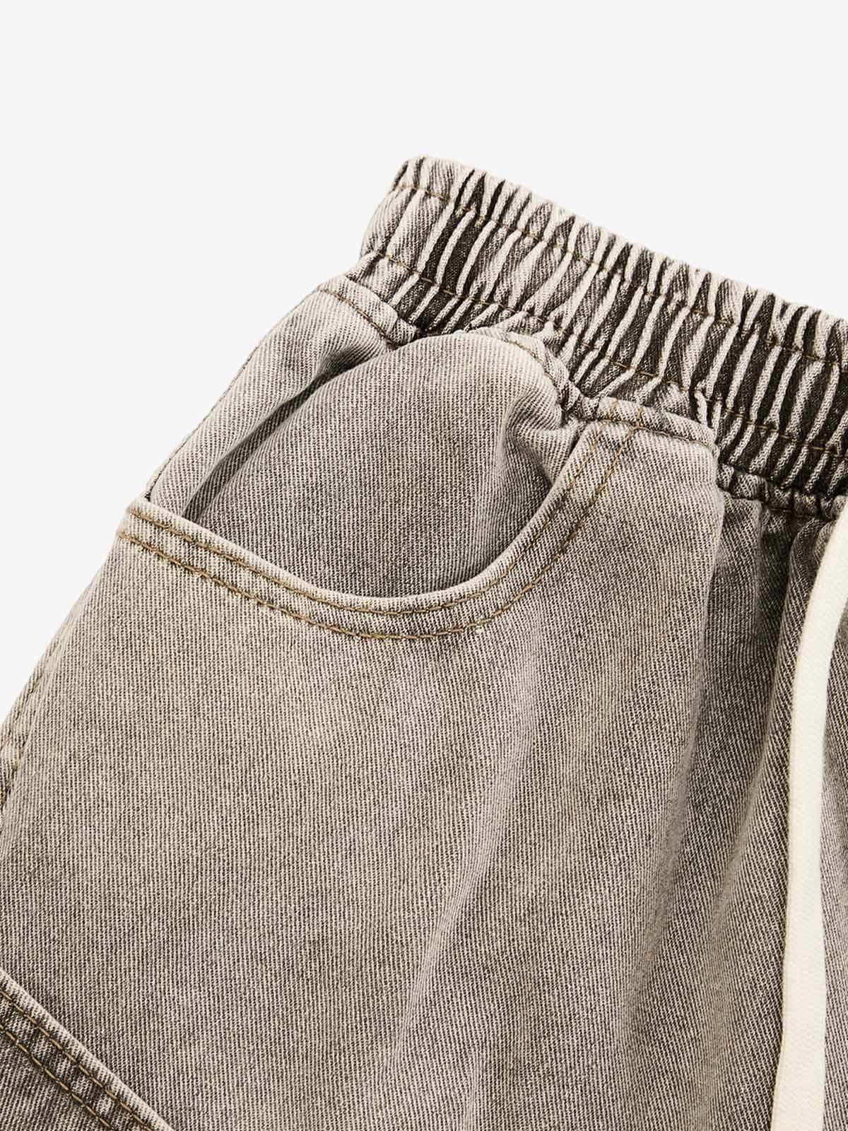 Vintage Wash Deconstructed Drawstring Denim Shorts