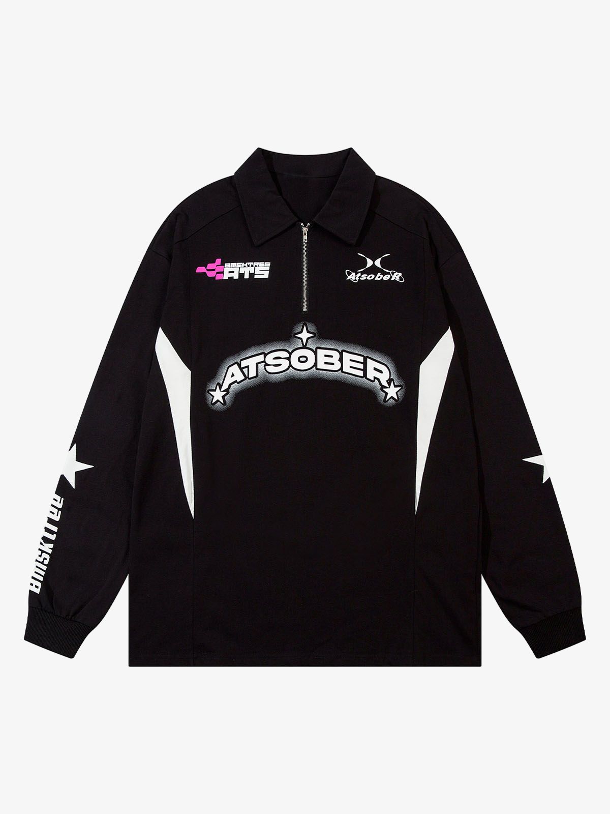 Star Contrast Color Long Sleeve Quarter Zipper Shirt