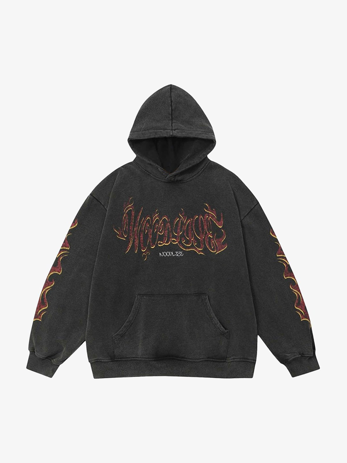 Flame Letter Washed Hooded Sweatshirt
