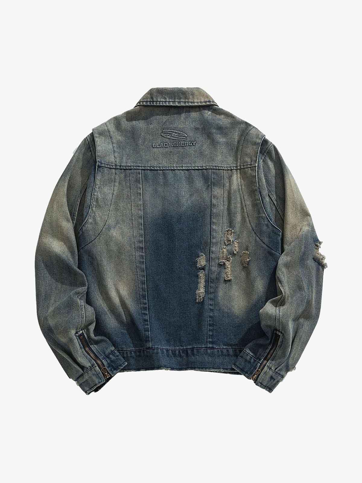 High Street Hip-hop Distressed Washed Denim Jacket