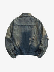 High Street Hip-hop Distressed Washed Denim Jacket