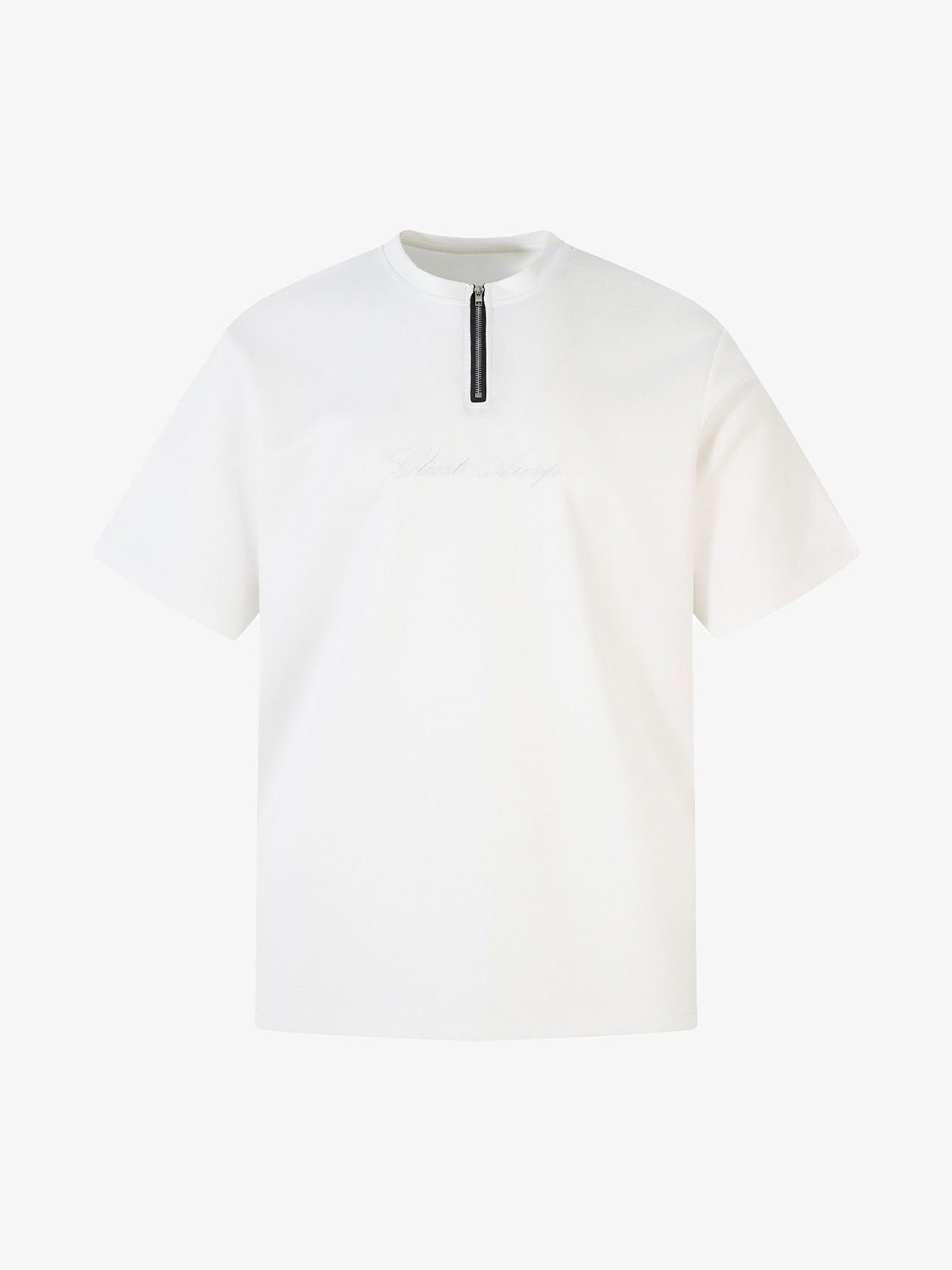 Retro Quarter Zip Up Suede Embroidered T-shirt