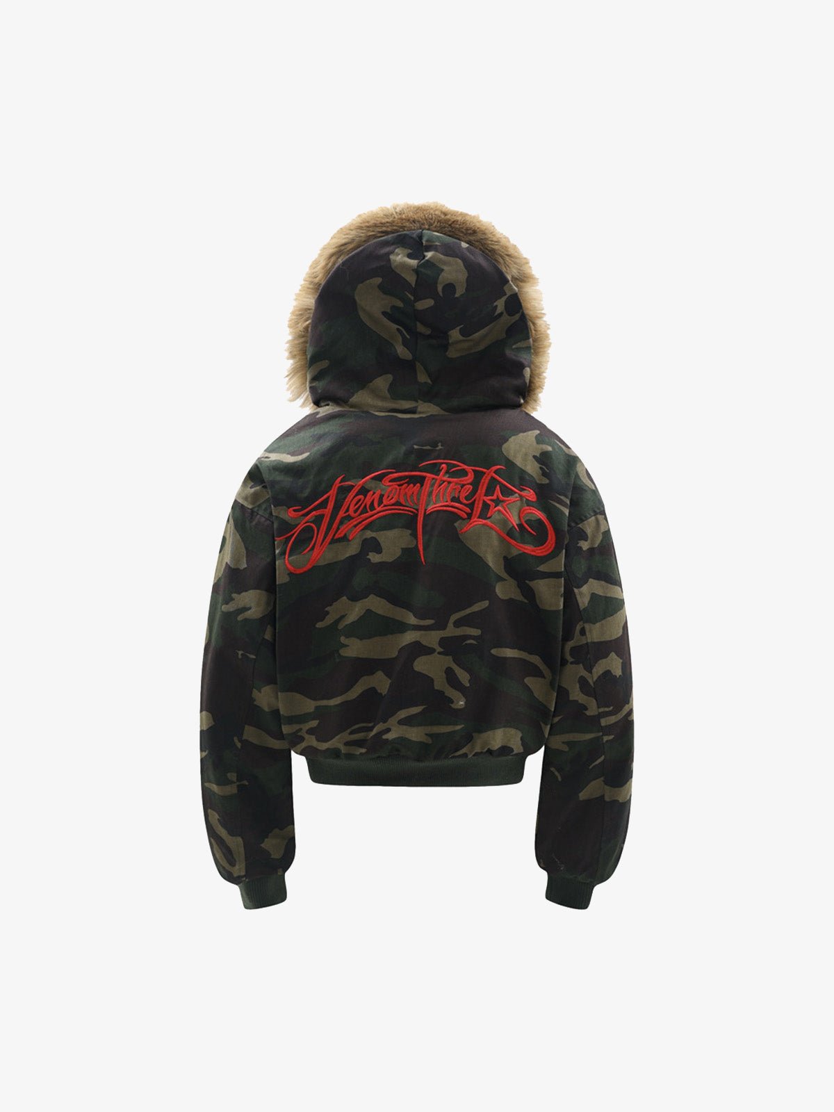 Embroidered Detachable Fur Hooded Jacket