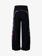 Drawstring Slash Plaid Stitching Straight Pants