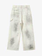 Washed Tie-Dyed  White Work Pants