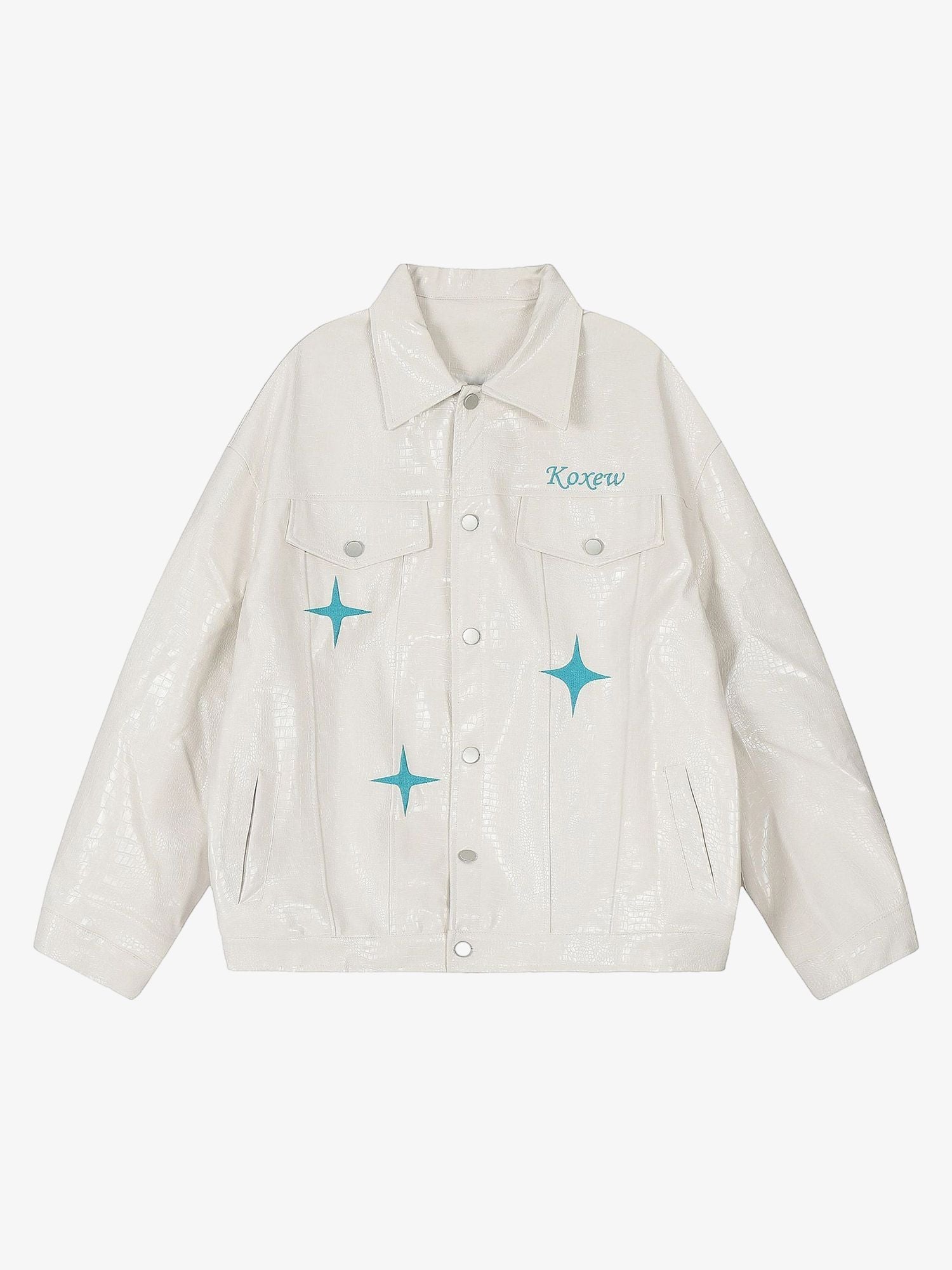 Star Embroidered PU Leather Jacket