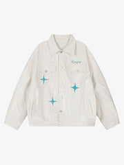Star Embroidered PU Leather Jacket