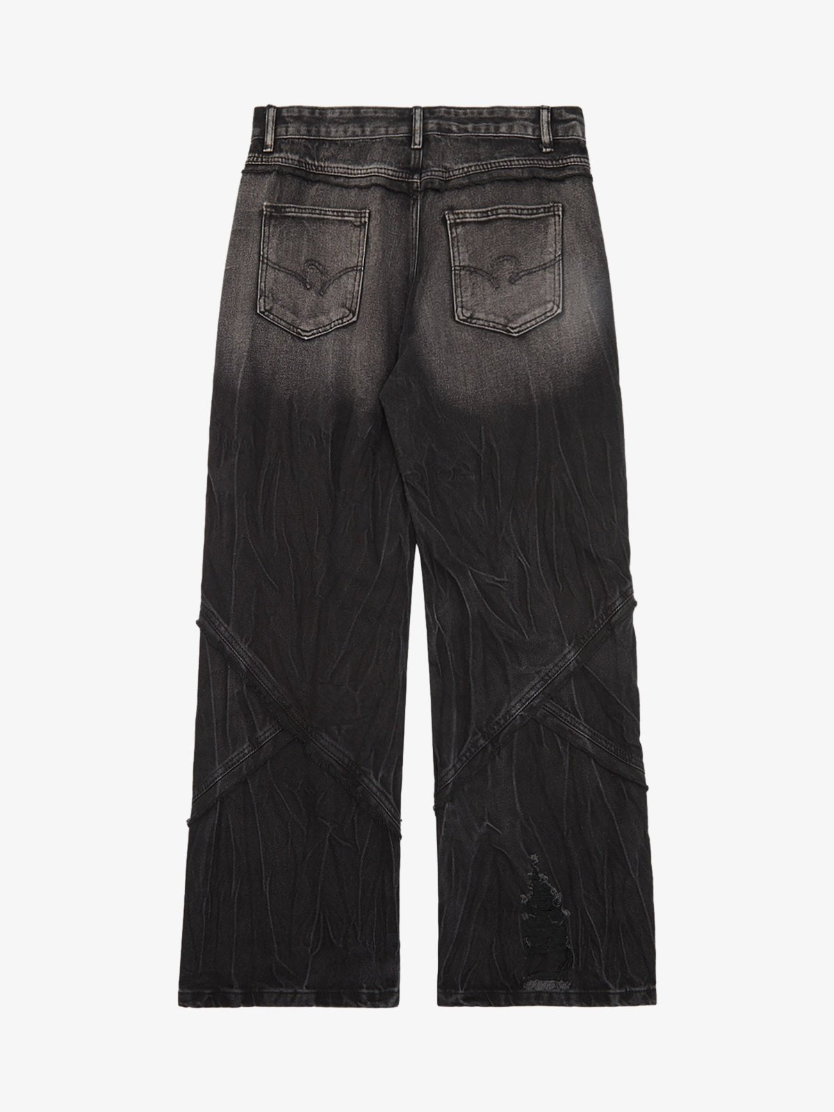 Heavy Washed Ripped Plaid Stitching Hip-Hop Jeans