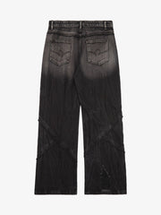 Heavy Washed Ripped Plaid Stitching Hip-Hop Jeans