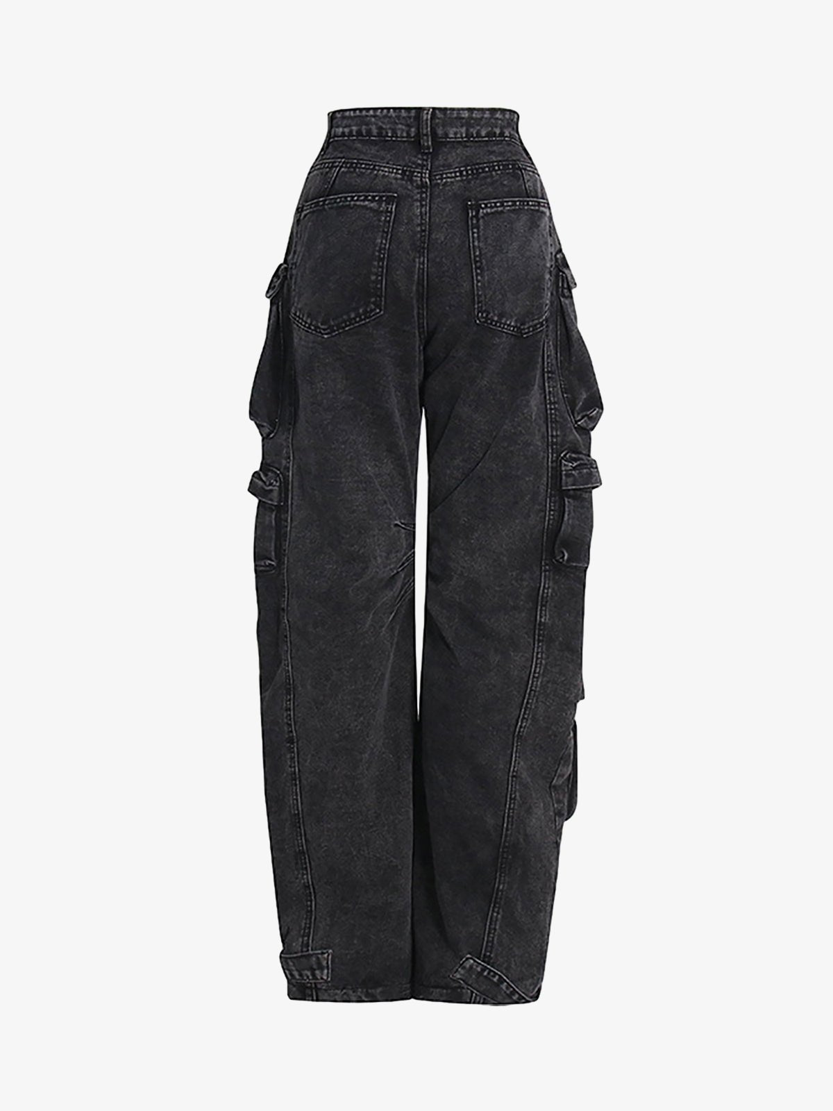 Street Stitching Multi-Pocket Workwear Washed Jeans
