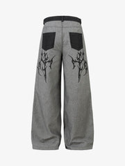 Tribal Flame Print Baggy Jeans