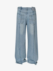 Washed Deconstructed Irregular Patchwork Straight Jeans