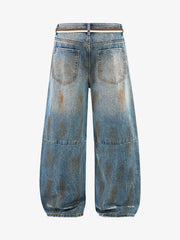 Retro Ink-Splashed Ripped Jeans