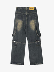 Vintage Washed Web Rivets Hip-Hop Jeans