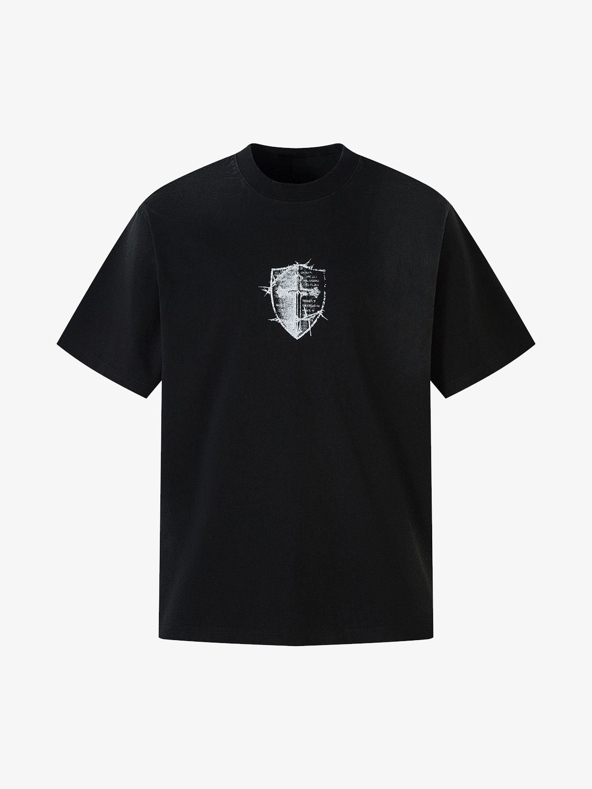 Heavy Cotton Washed Cross Shield Print T-shirt