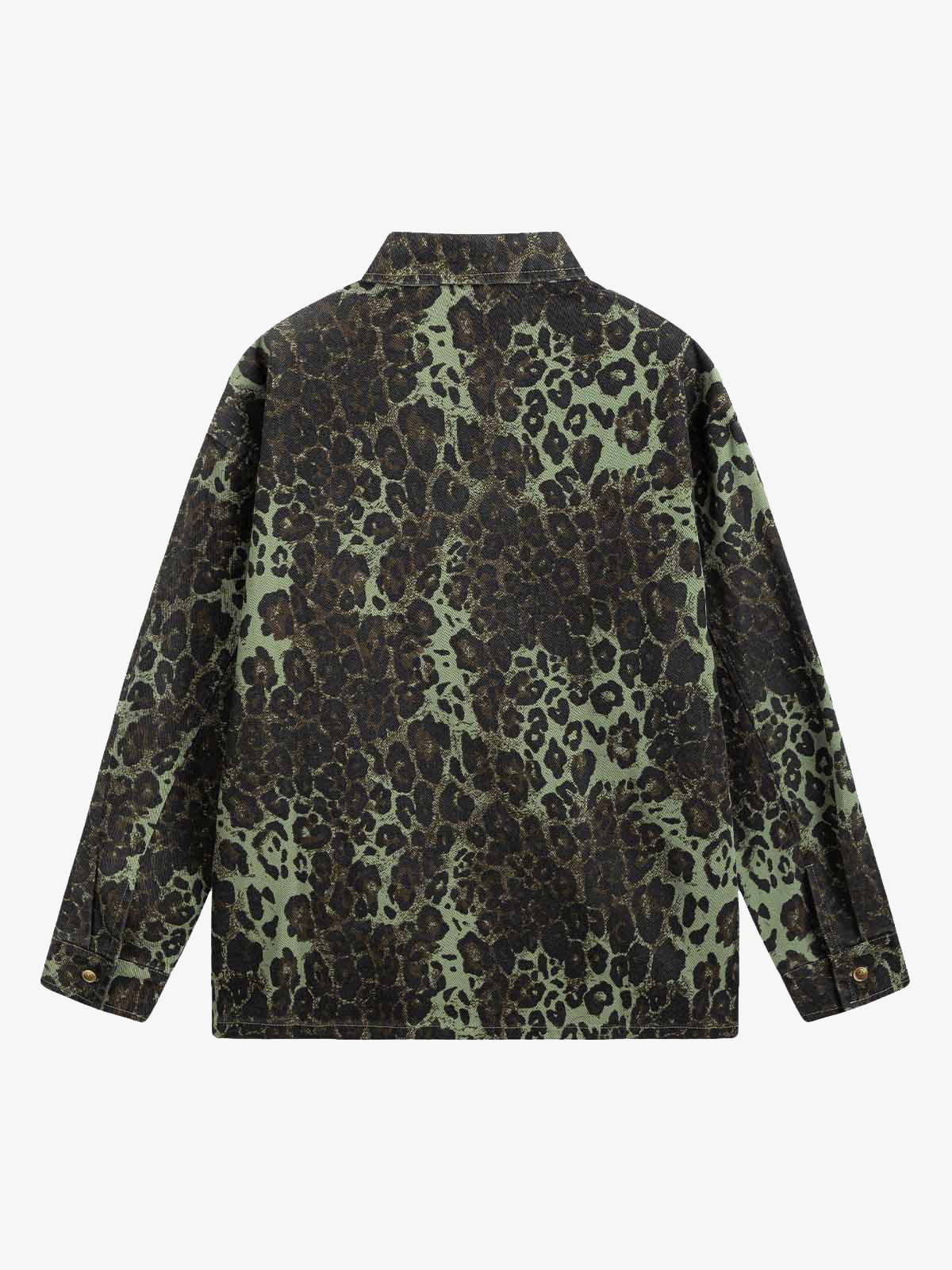 Retro Cheetah Print Workwear Long-Sleeve Shirt