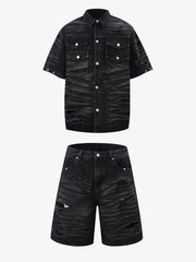 Distressed Washed Distressed Denim Set
