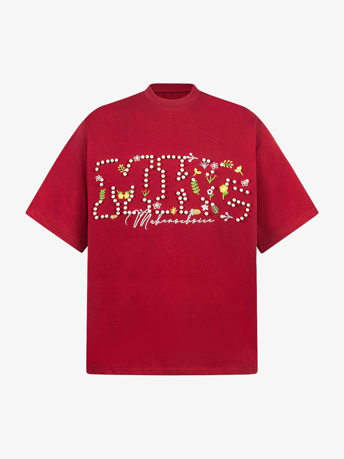 Oversized Embroidered Floral Letter T-Shirt