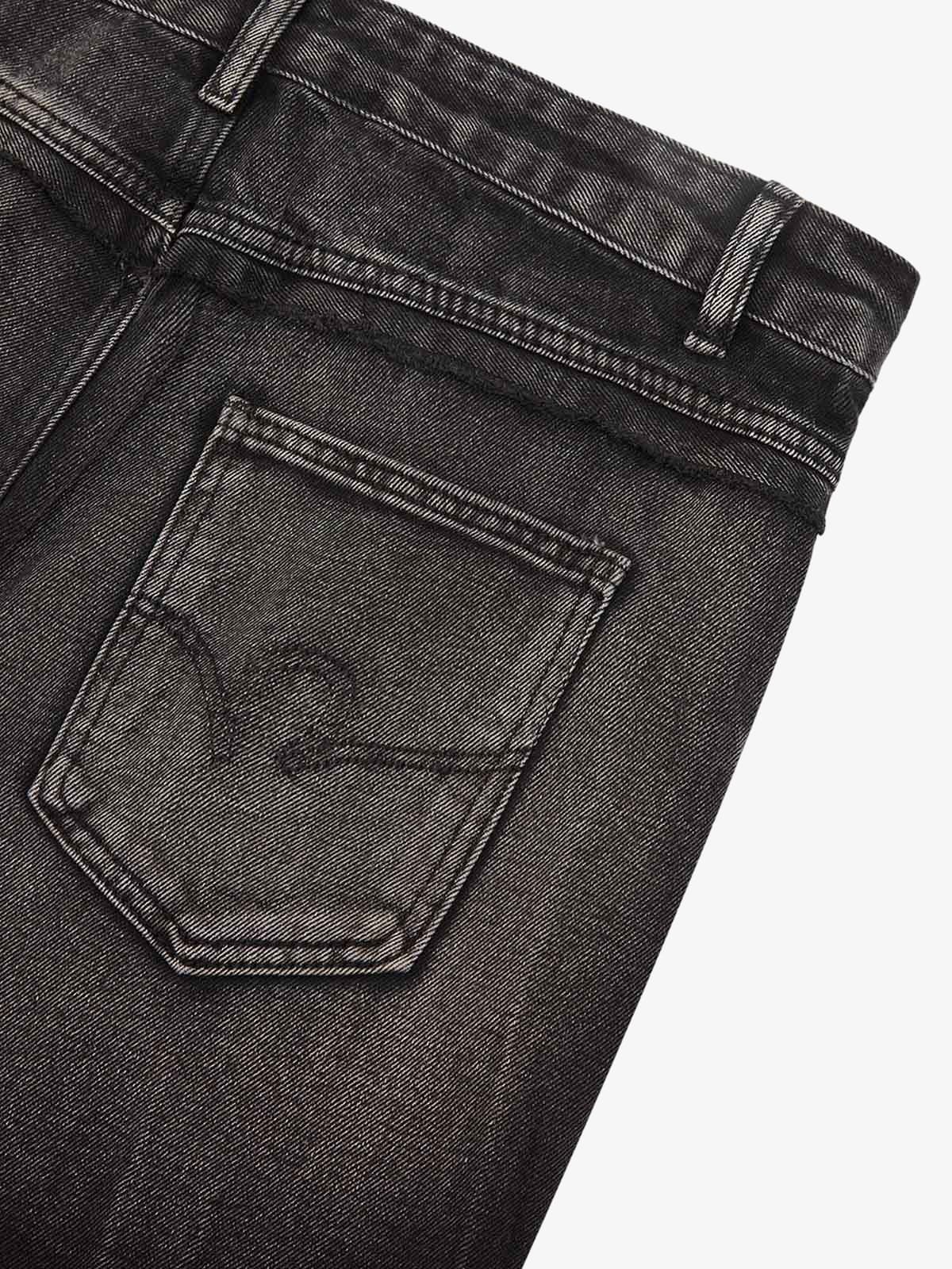 Heavy Washed Ripped Plaid Stitching Hip-Hop Jeans